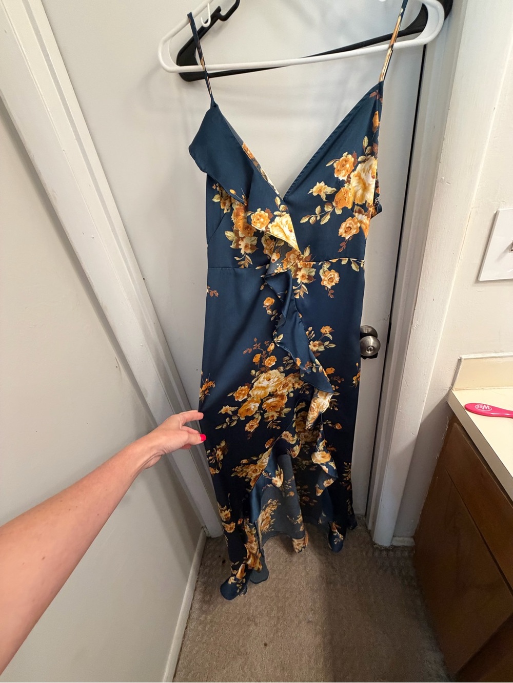 Dress Forum Navy Maxi Dress with Mustard Floral Print
